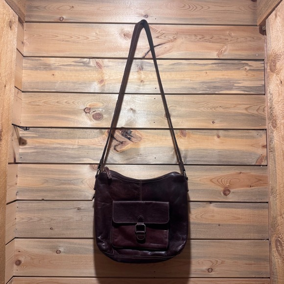 Jack Georges Voyager Flap Pocket Hobo Bag Buffalo Leather BROWN - Picture 2 of 9